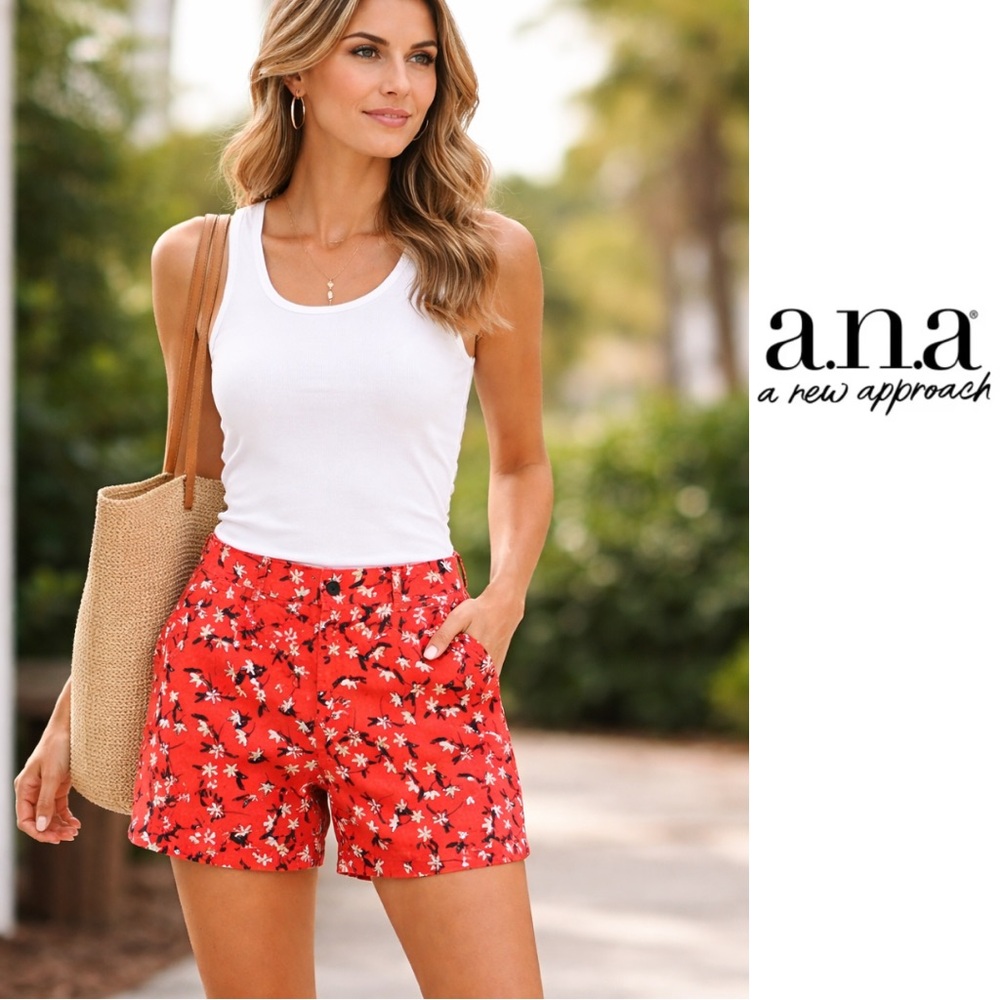 A.N.A Orange Floral Coastal Twill Cotton Spandex Blend Shorts 12 EUC